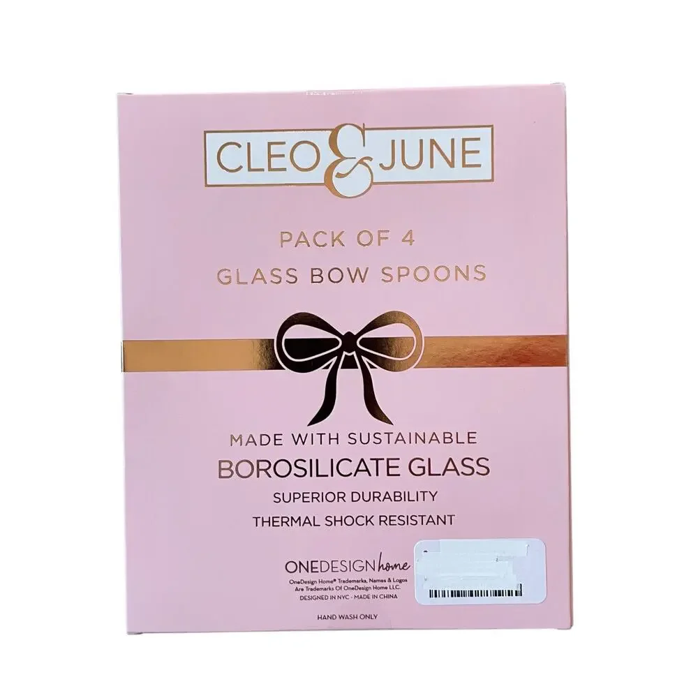 Cleo & June Glass Pink Bow Spoons Set of 4 NEW